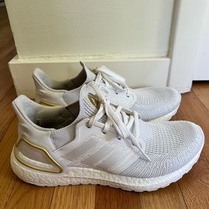 Adidas white and gold ultra boost running shoes size 8.5